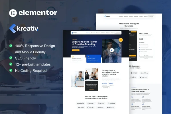 Kreativ digital agency and creative branding Elementor template kit preview