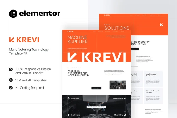 Krevi manufacturing technology Elementor template kit preview