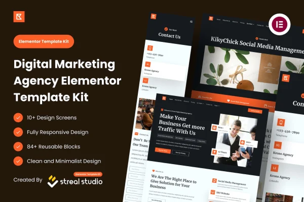 Krono marketing agency Elementor template kit page previews