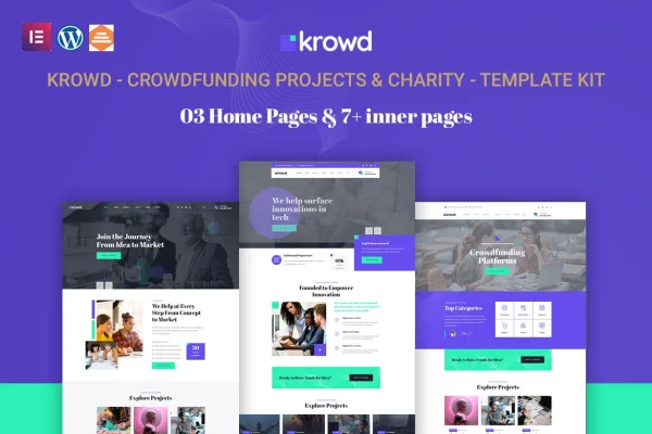 Krowd crowdfunding and charity Elementor template kit cover image