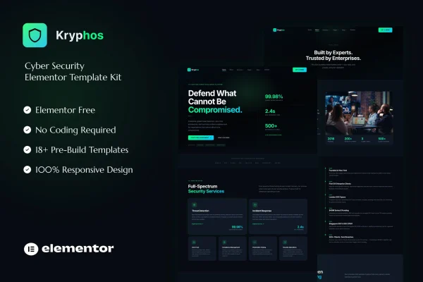 Kryphos cyber security Elementor template kit preview