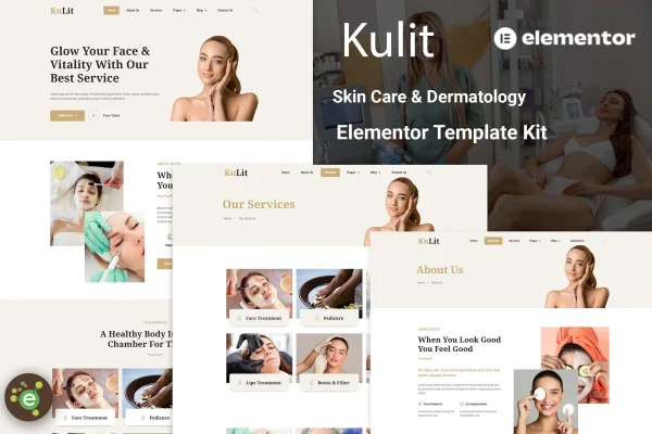 Kulit skin care and dermatology Elementor template kit preview