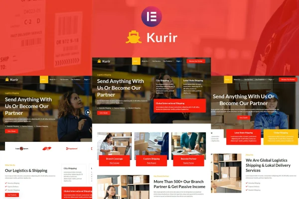 Kurir logistics cargo shipping Elementor template kit preview