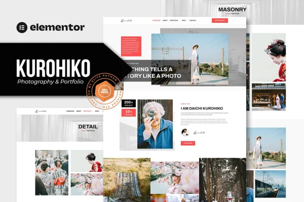 Kurohiko photography and portfolio Elementor template kit preview