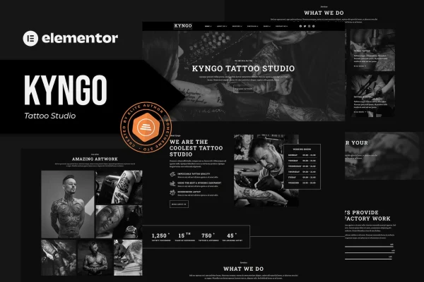 Kyngo tattoo studio Elementor template kit page previews