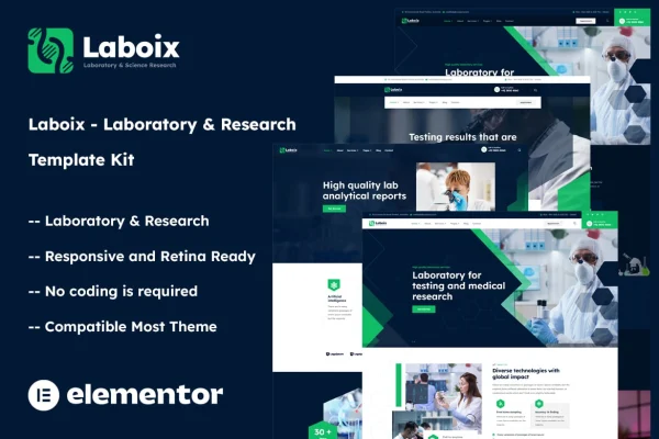 Laboix laboratory and research Elementor template kit preview