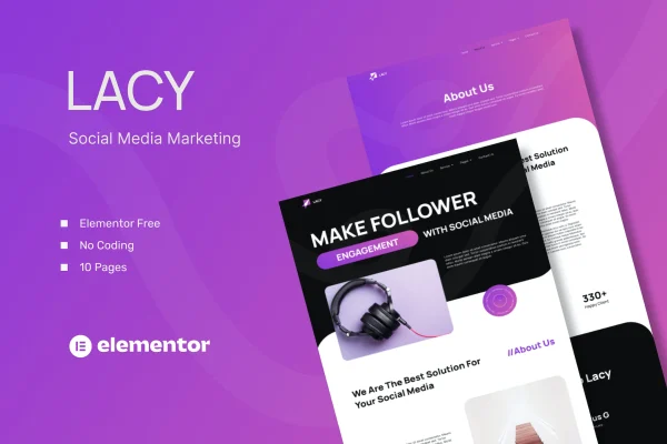 Lacy social media marketing Elementor template kit preview