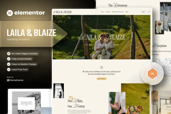 Laila & Blaize wedding invitation Elementor template kit preview