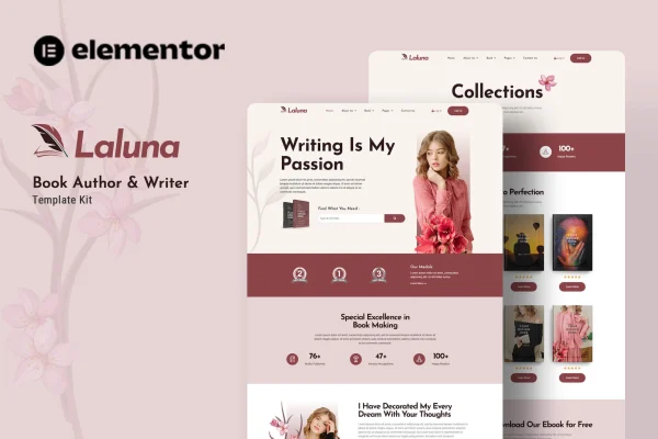 Laluna book author and writer Elementor template kit cover image