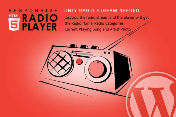 Radio Player Shoutcast and Icecast WordPress plugin banner showing a live radio player