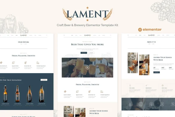 Lament craft beer and brewery Elementor template kit preview