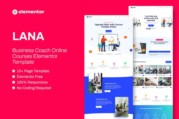 Lana business coach online course Elementor template kit preview