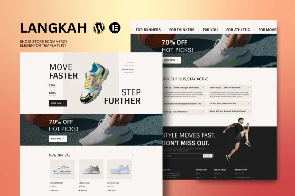 Langkah shoe store Elementor template kit preview
