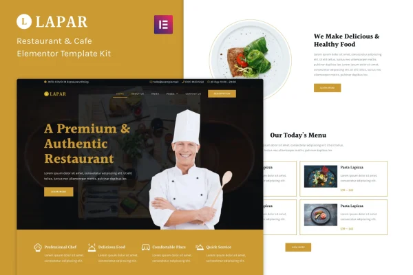 Lapar restaurant and cafe Elementor template kit cover image