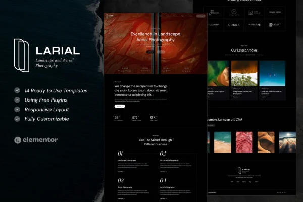 Larial landscape and aerial photography Elementor template kit preview