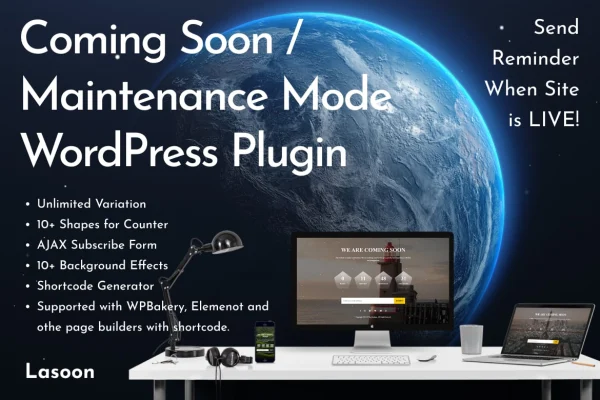 Lasoon - Maintenance Plugin coming soon page with countdown timer
