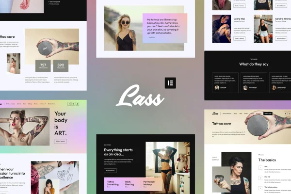 Lass tattoo artist and piercing studio Elementor template kit preview