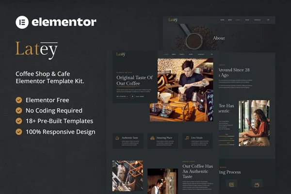 Latey coffee shop and cafe Elementor template kit preview