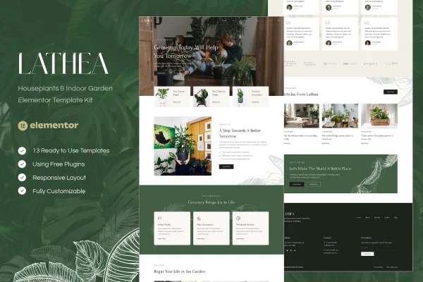 Lathea houseplant and indoor garden Elementor template kit preview