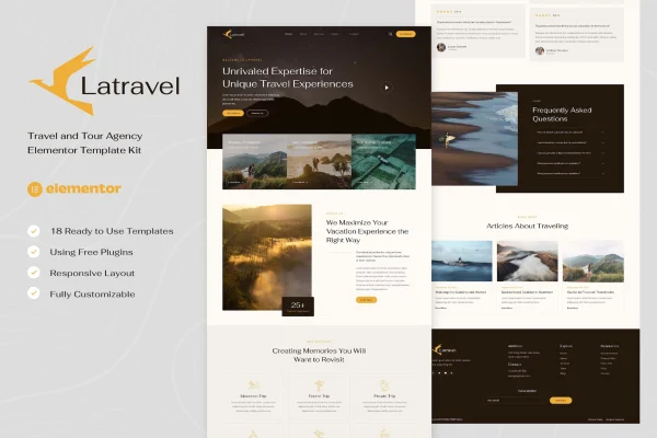 Latravel travel and tour agency Elementor template kit preview
