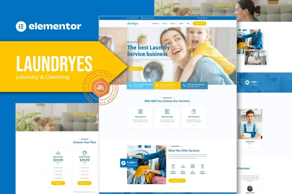 Laundryes laundry and cleaning Elementor template kit preview
