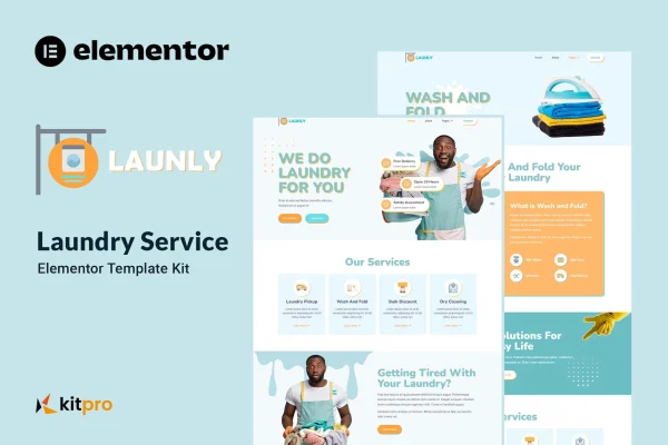 Launly laundry service Elementor template kit cover image