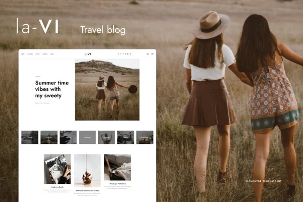 laVi travel blog Elementor template kit cover showing page designs