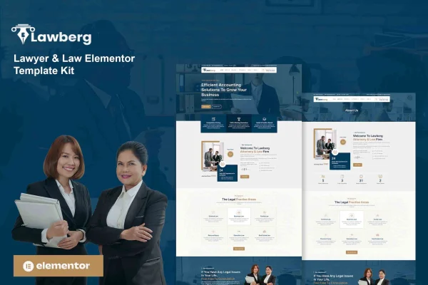 Lawberg lawyer and legal firm Elementor template kit preview