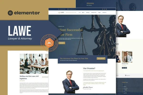 LAWE lawyer and attorney Elementor template kit preview