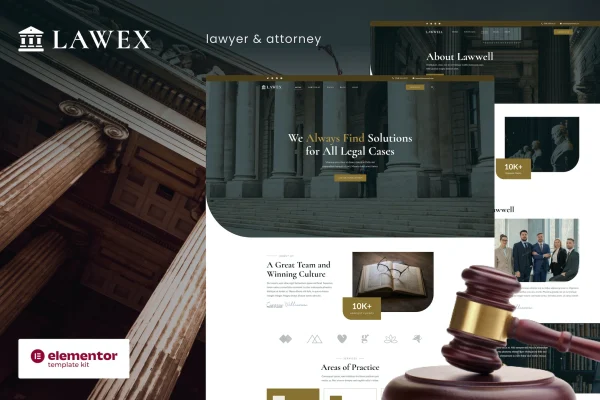 Lawex lawyer and attorney Elementor template kit preview