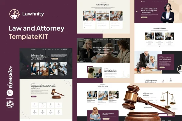 Lawfinity law and attorney Elementor template kit cover image