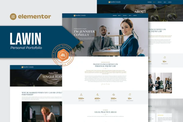 Lawin lawyer and attorney Elementor template kit preview