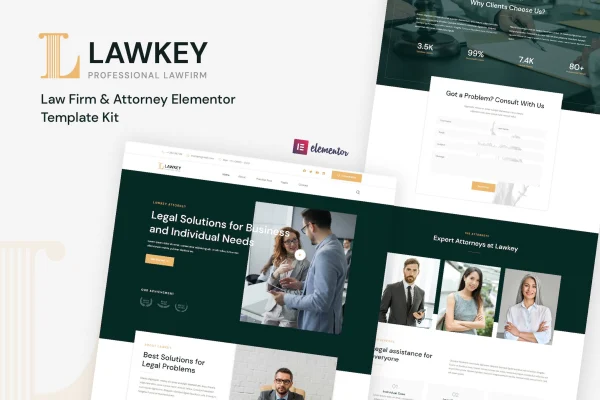 Lawkey law firm and attorney Elementor template kit cover image