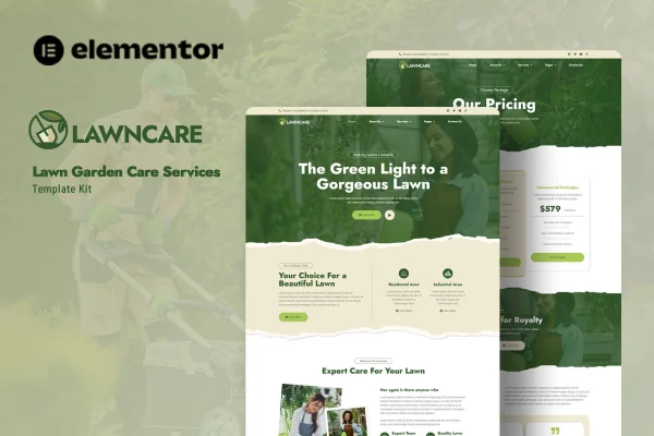 Lawncare Elementor template kit preview for a lawn and garden care service website