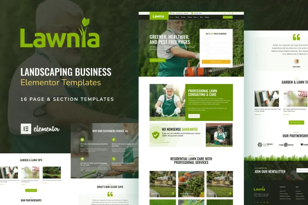 Lawnia gardener and landscaping Elementor template kit preview
