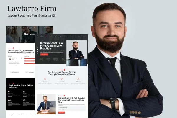 Lawtarro attorney and law firm Elementor template kit cover image
