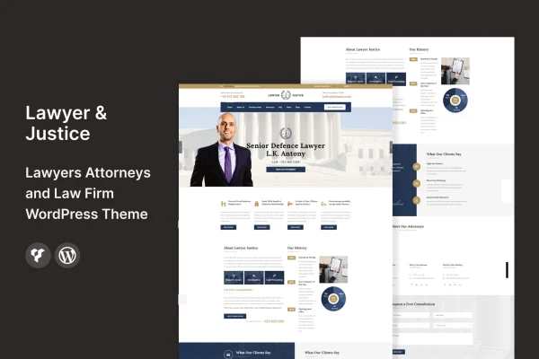 Lawyer & Justice WordPress theme preview for law firm websites