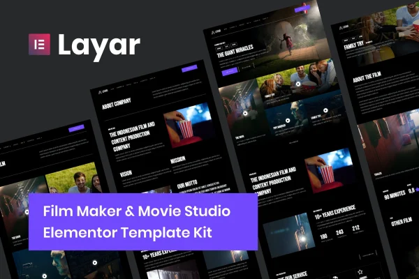 Layar film maker and movie studio Elementor template kit preview