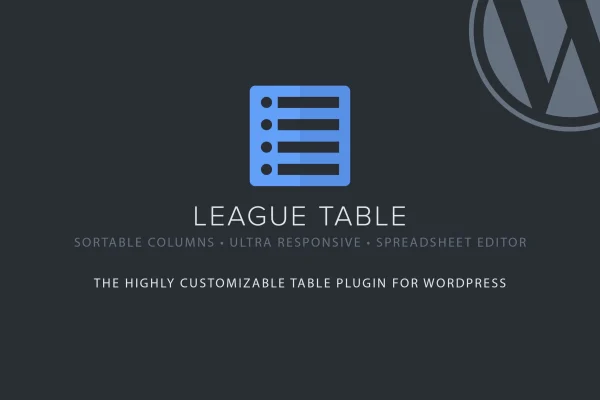 League Table WordPress plugin banner showing a sortable league standings table