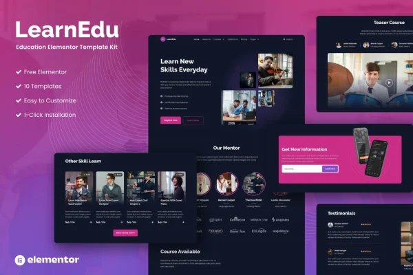 LearnEdu education and online learning Elementor template kit preview