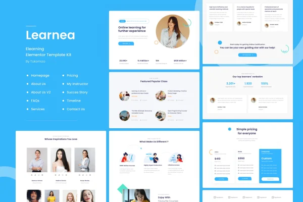 Learnera e-learning, school and university Elementor template kit preview