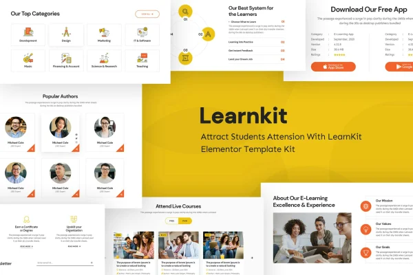 LearnKit e-learning Elementor template kit preview