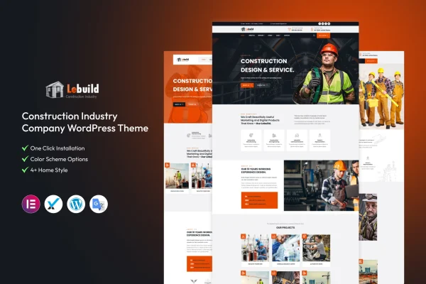 Lebuild construction company WordPress theme preview