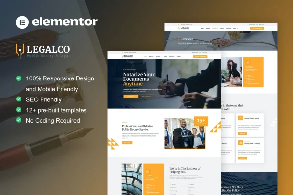 Legalco notary and legal services Elementor template kit preview