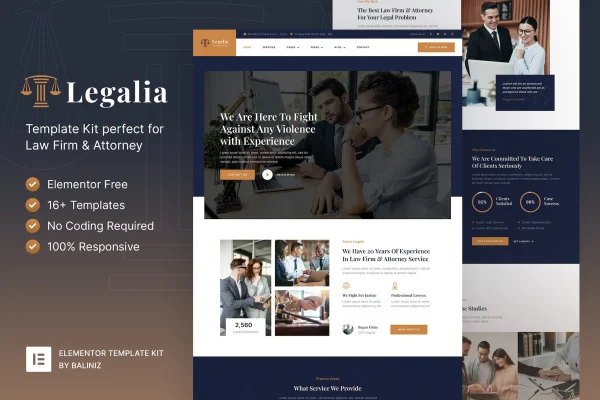 Legalia lawyer and attorney Elementor template kit preview