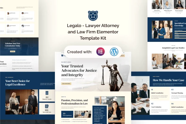 Legalo lawyer and law firm Elementor template kit preview