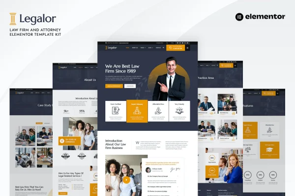 Legalor law firm and attorney Elementor template kit preview