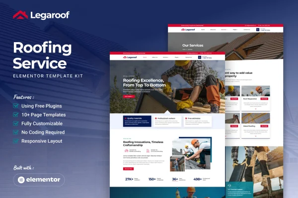 Legaroof roofing service Elementor template kit cover image