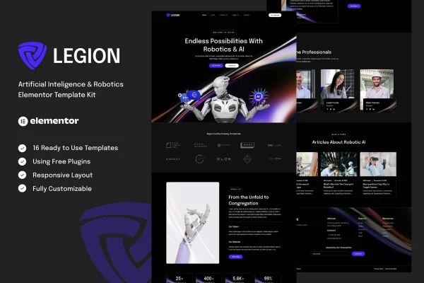 Legion artificial intelligence and robotics Elementor template kit preview