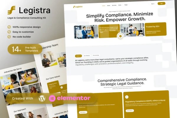 Legistra legal and compliance consulting Elementor template kit preview